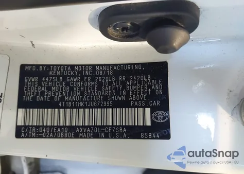 2018 Toyota Camry Se из США, поврежденный, VIN 4T1B11HK1JU672995